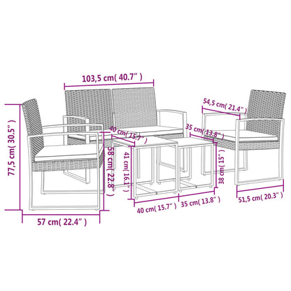 Vidaxl Set Comedor De Jardín 5 Pzas Y Cojines Pp Aspecto Ratán Marrón_2