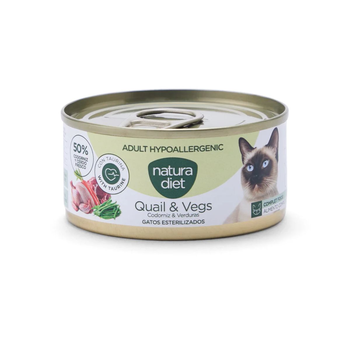 Natura Diet Cat Hypoallergenic Lata Codorniz y verdura 85 g Comida húmeda para gatos hipoalergénica