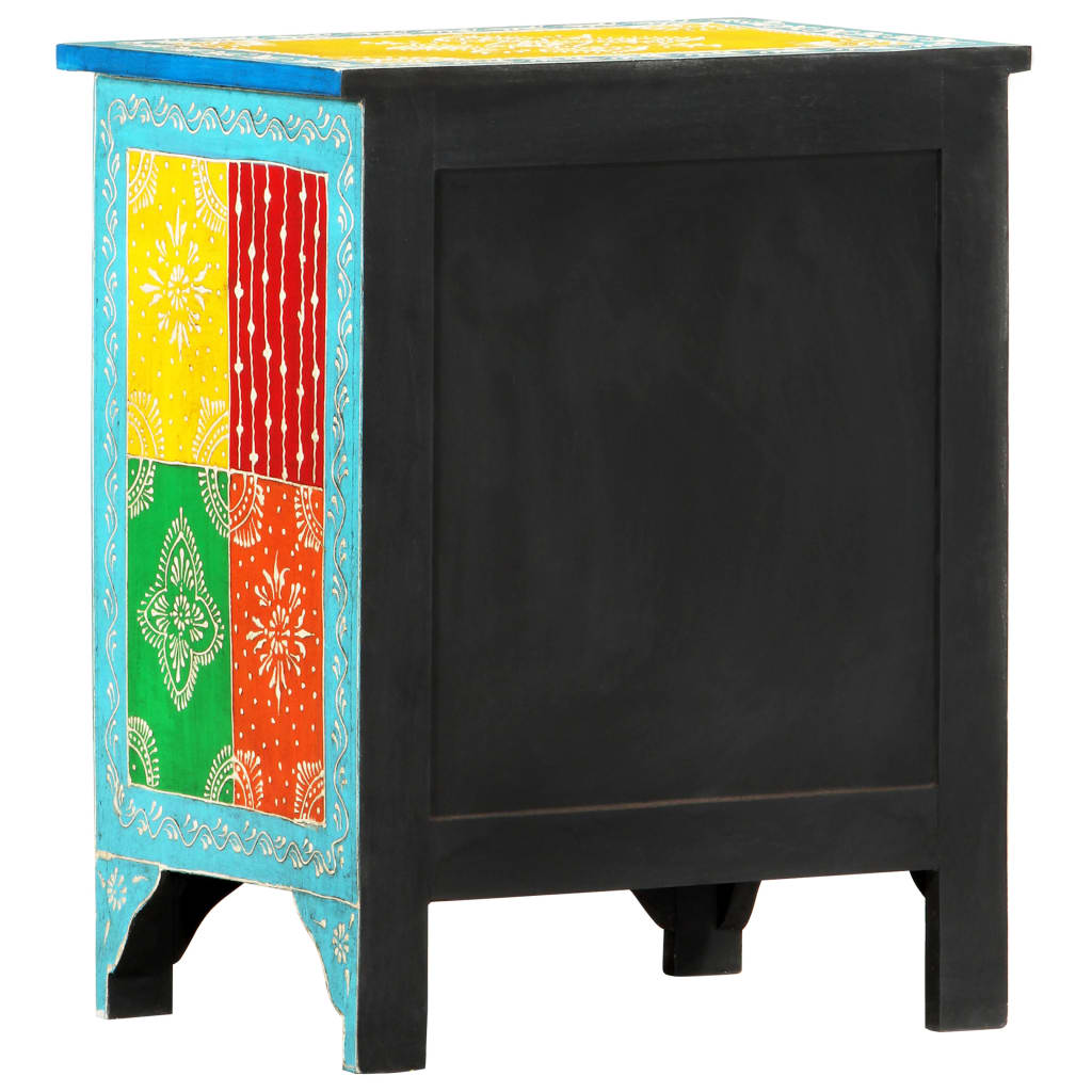 Mesita De Noche Pintada A Mano Madera Maciza Mango 40x30x50 Cm_2