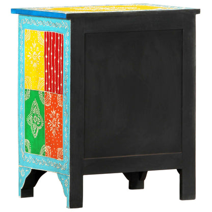 Mesita De Noche Pintada A Mano Madera Maciza Mango 40x30x50 Cm_2