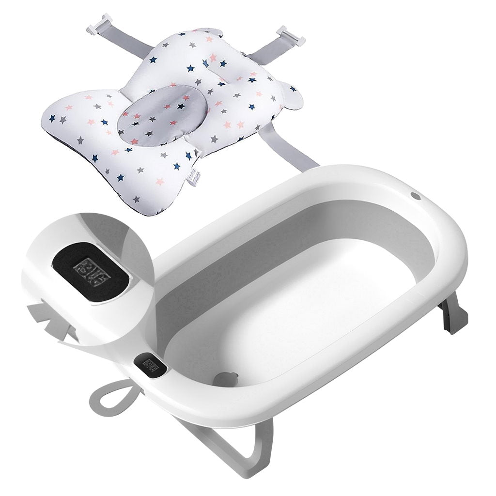 Bathby Bañera Plegable Gris Para Bebés, Cojín Reductor, Termómetro, Patas Antideslizantes (gris Pastel)