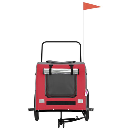 Vidaxl Remolque De Bicicleta Mascotas Hierro Tela Oxford Rojo Gris_3