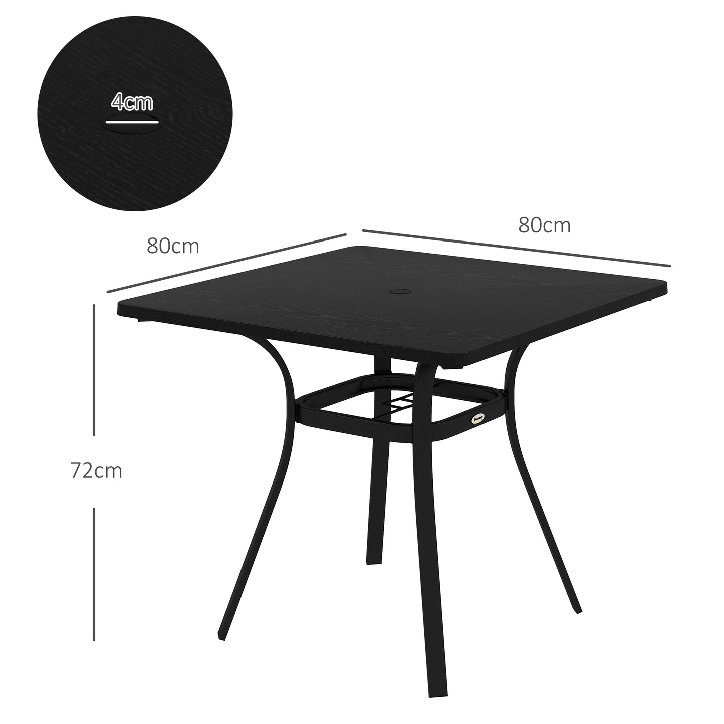 Outsunny Mesa De Jardín Con Estructura De Acero 80x80x72 Cm Negro_2
