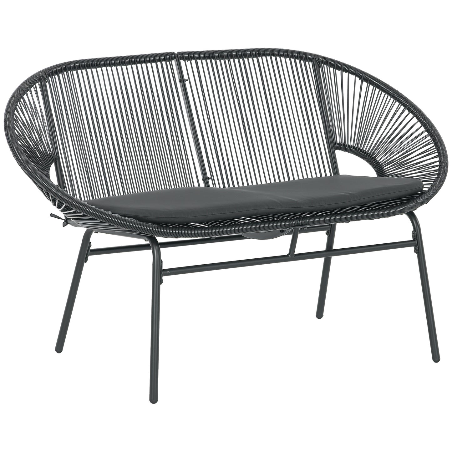 Outsunny Silla Acapulco De 2 Plazas Con Reposabrazos Cojines 132x72x83 Cm Negro_0
