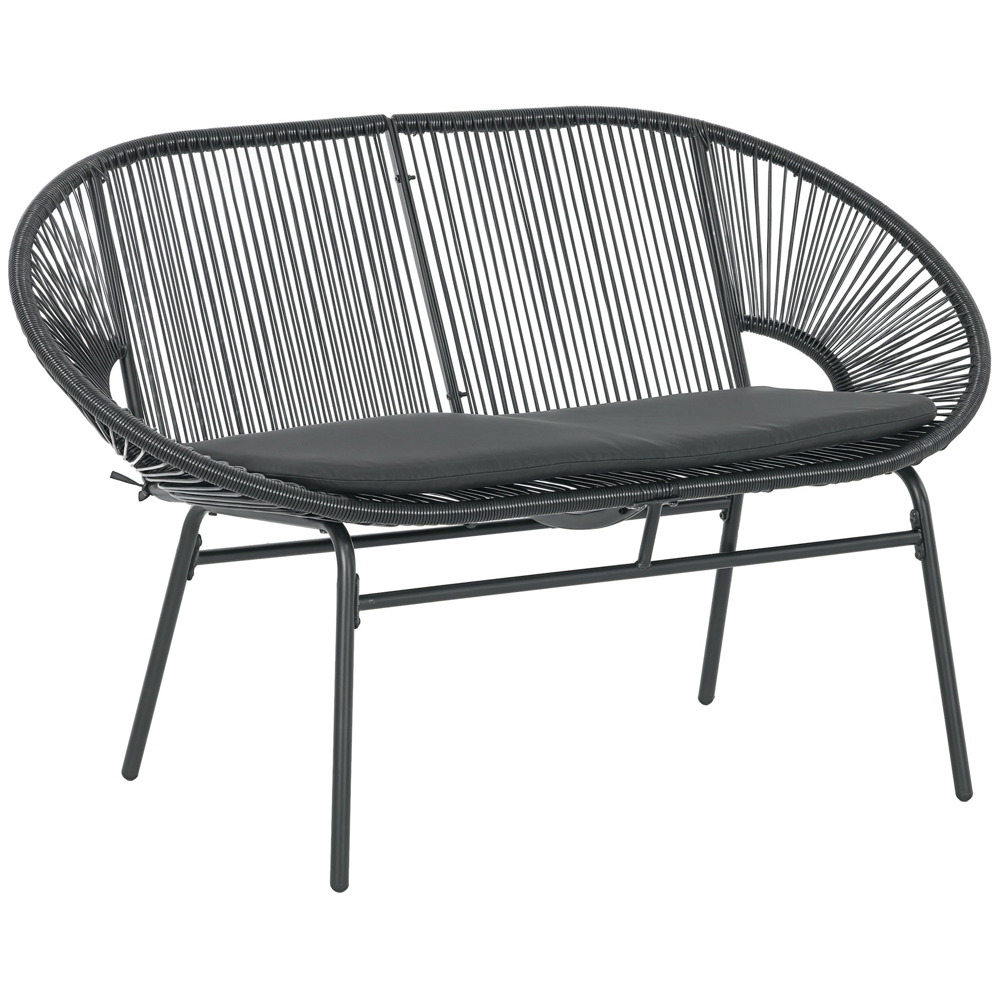 Outsunny Silla Acapulco De 2 Plazas Con Reposabrazos Cojines 132x72x83 Cm Negro_0