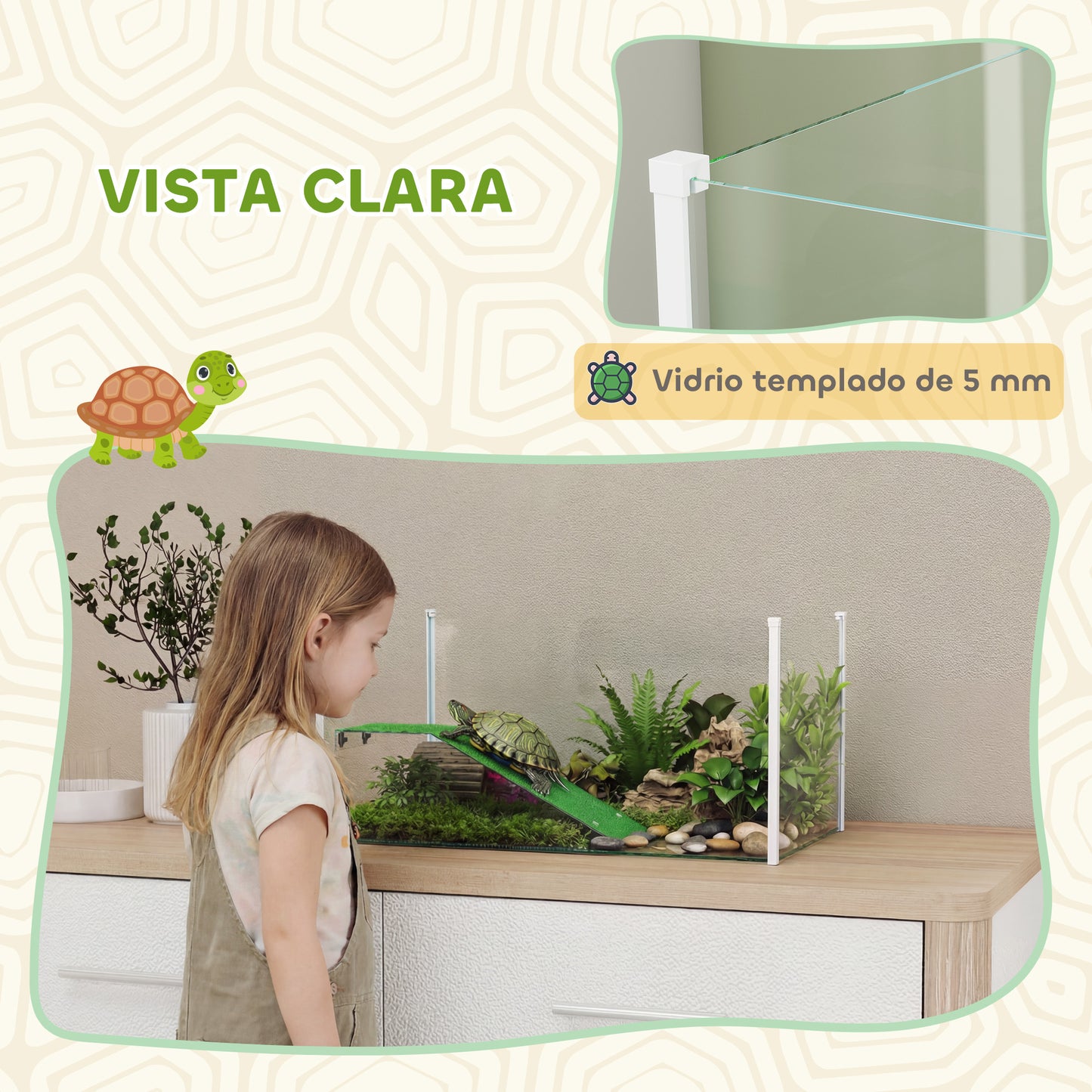 Pawhut Acuario Para Tortugas Con Plataforma Y Rampa 60x35x28 Cm Blanco_5