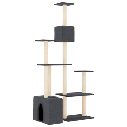 Vidaxl Rascador Para Gatos Con Postes De Sisal Gris Oscuro 180 Cm_4
