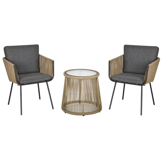 Outsunny Conjunto De Muebles De Ratán 1 Mesa Redonda Y 2 Sillas Con Cojines_0