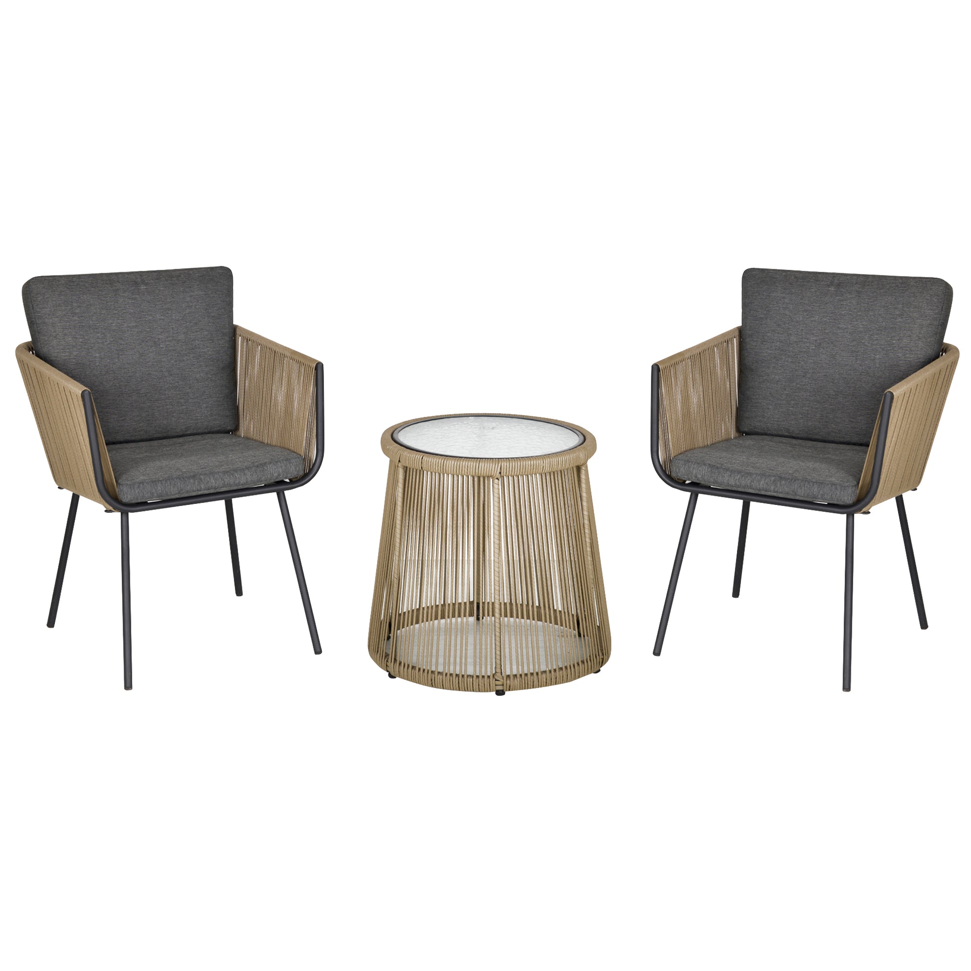 Outsunny Conjunto De Muebles De Ratán 1 Mesa Redonda Y 2 Sillas Con Cojines_0