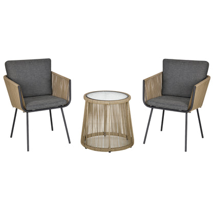 Outsunny Conjunto De Muebles De Ratán 1 Mesa Redonda Y 2 Sillas Con Cojines_0