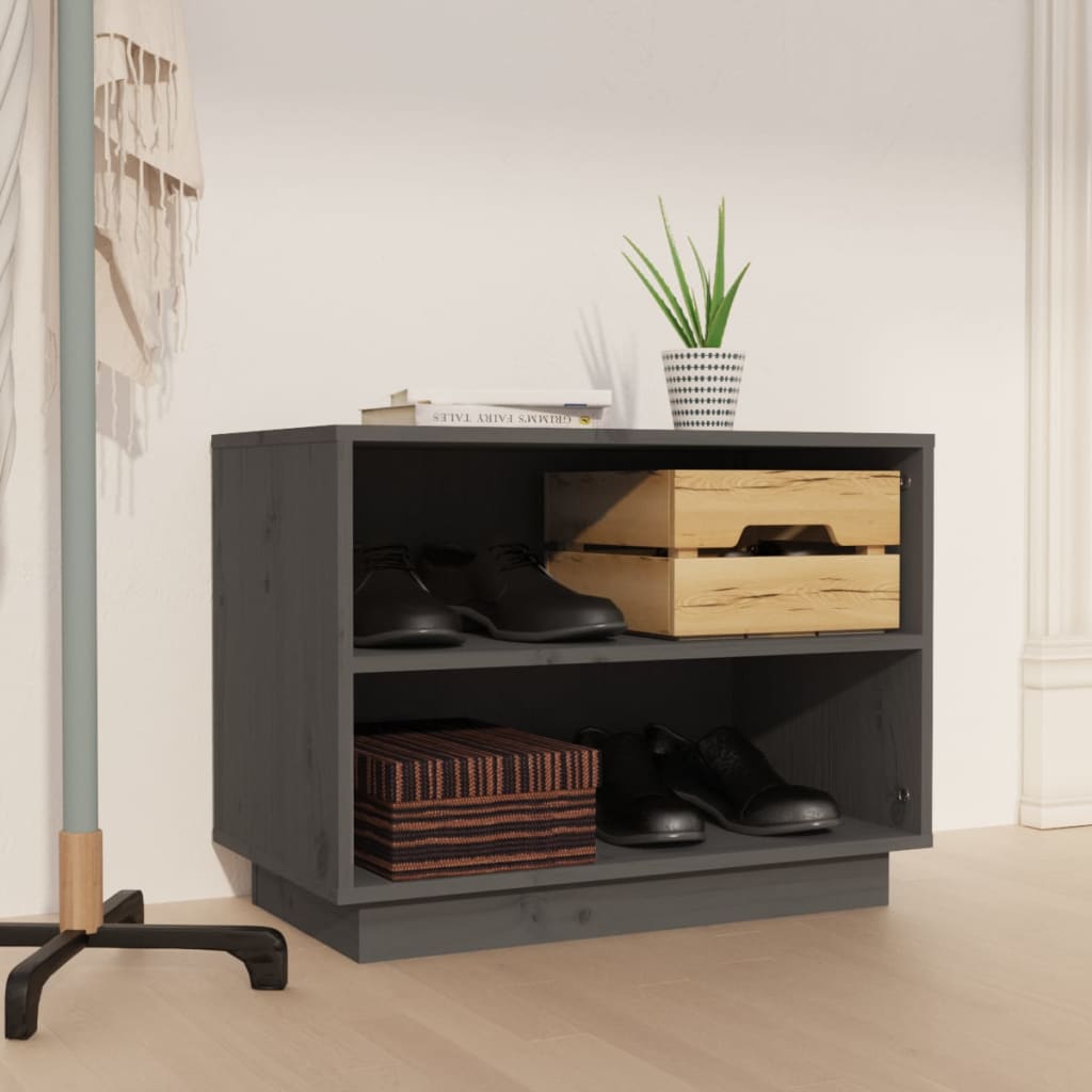 Armario Zapatero De Madera Maciza De Pino Gris 60x34x45 Cm / Vetonek_4