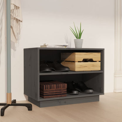 Armario Zapatero De Madera Maciza De Pino Gris 60x34x45 Cm / Vetonek_4