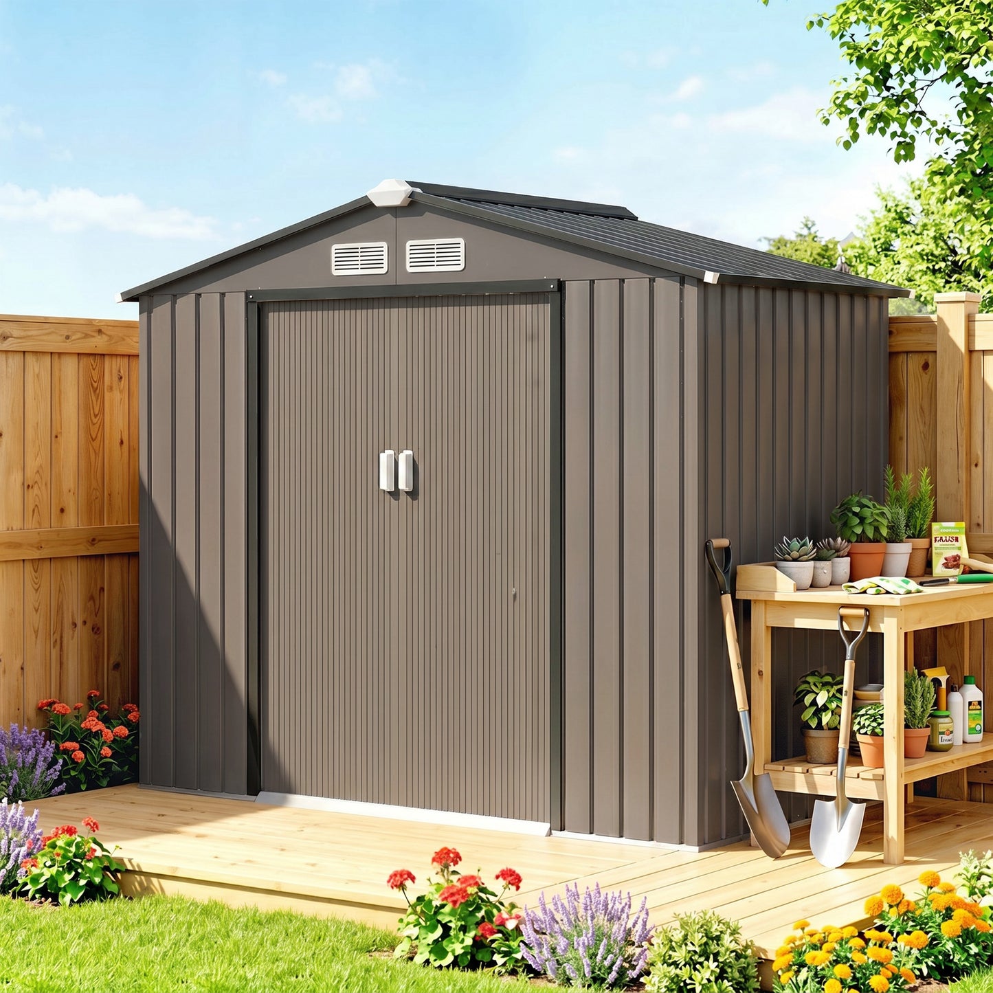 Outsunny Cobertizo De Jardín Base Sin Suelo 213x130x185 Cm Con 2 Puertas Marrón_1