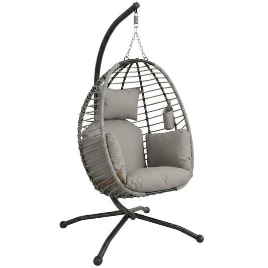 Outsunny Silla Colgante Huevo Con Soporte Cesta Plegable Cojín Gris Y Negro_0