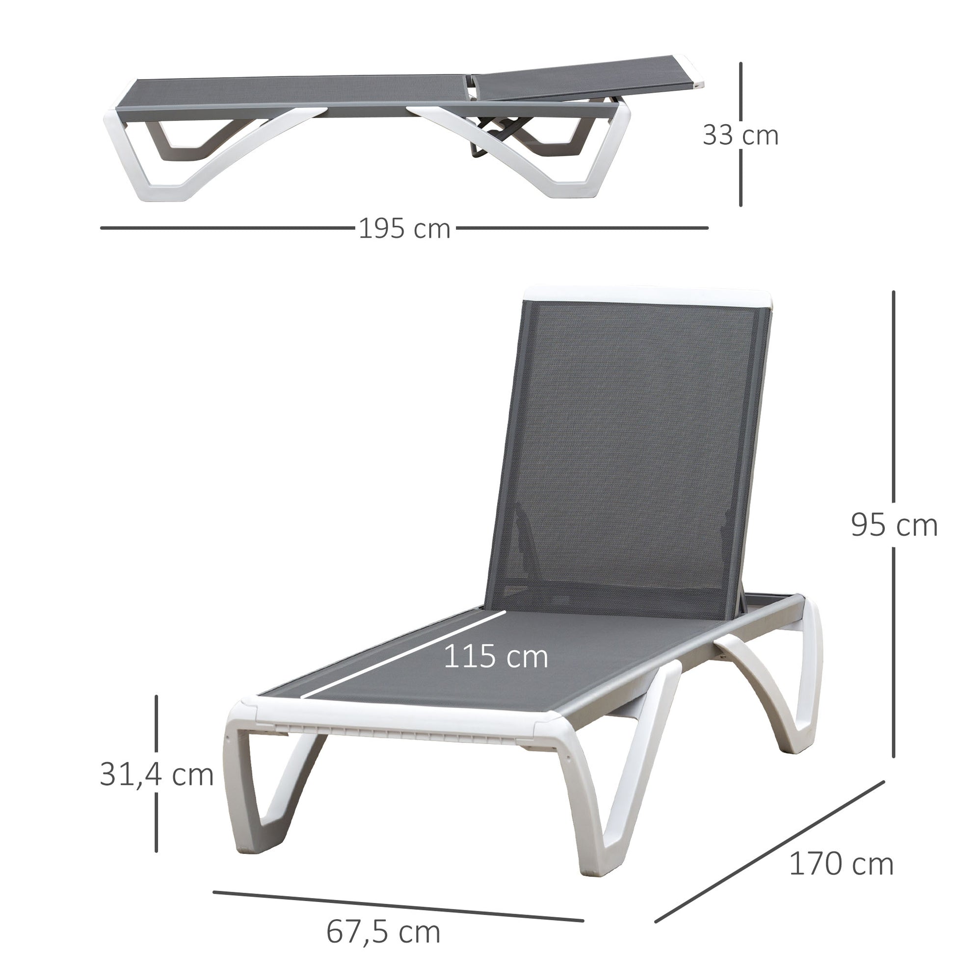 Outsunny Conjunto De 2 Tumbonas Reclinables De Aluminio 170x67,5x95 Cm Gris_2
