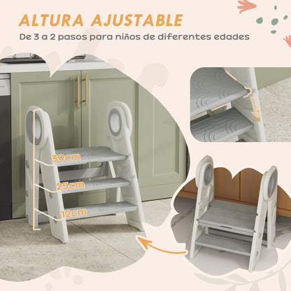 Aiyaplay Taburete Para Niños Plegable Y Ajustable Con Asa Gris Y Blanco_4