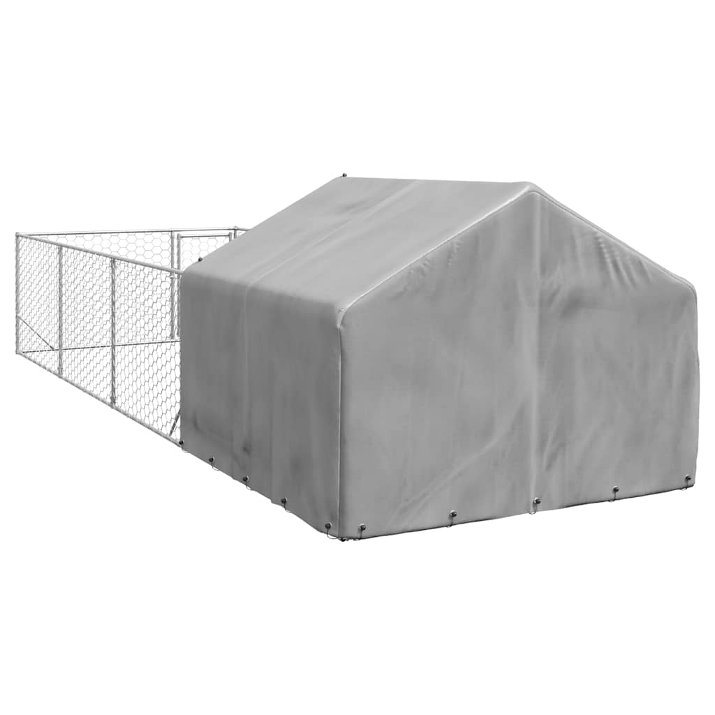Caseta Perros Exterior Con Corral 7x2x1,5 M Acero Galvanizado_4