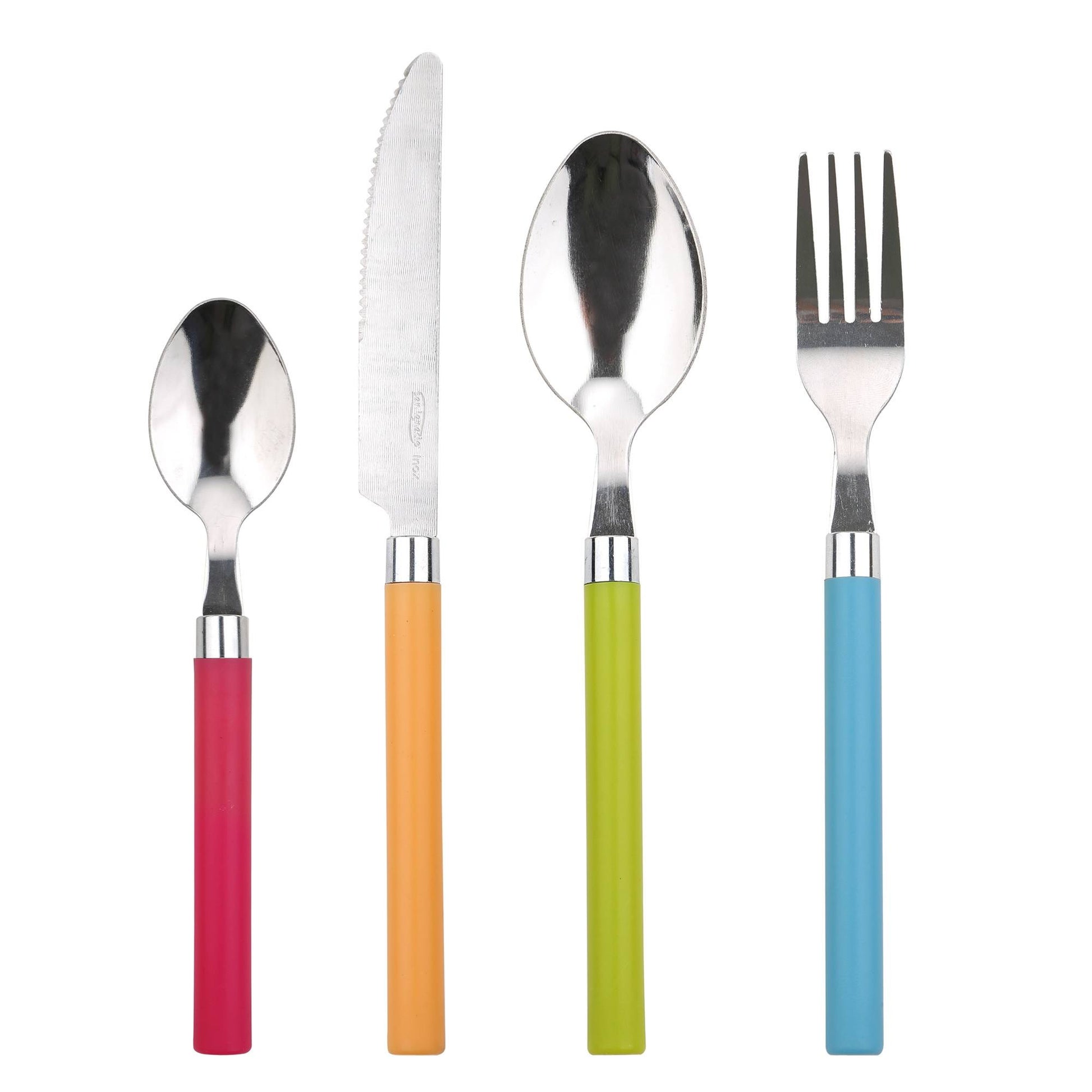 Set De 3 Sartenes + 24 Piezas De Cubertería Multicolor, Acero Inoxidable, Moderno Y Práctico