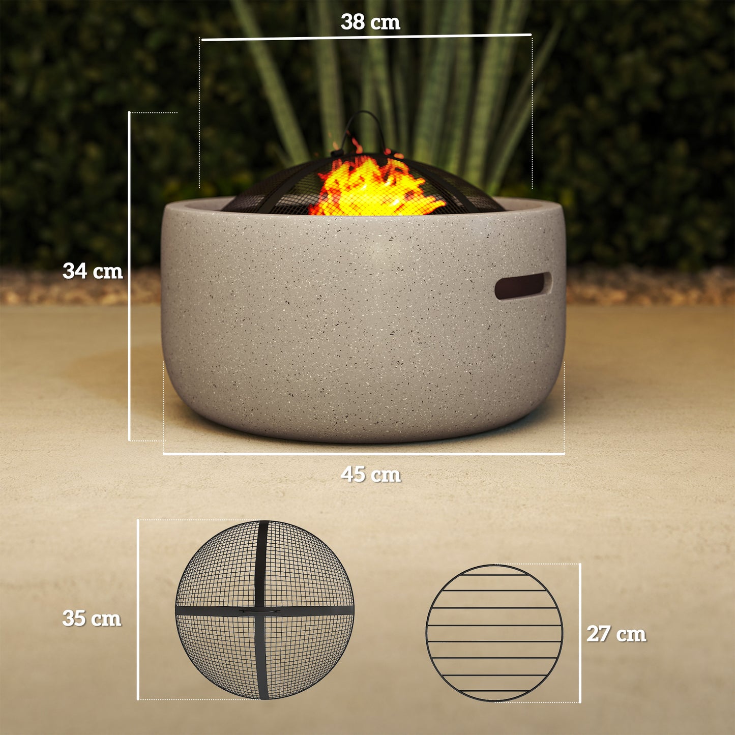 Outsunny Brasero Exterior Redondo Con Atizador Ø45x34 Cm Gris_2
