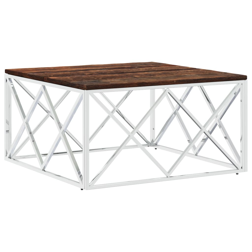 Mesa De Centro Acero Inoxidable Y Madera Maciza Reciclada_0