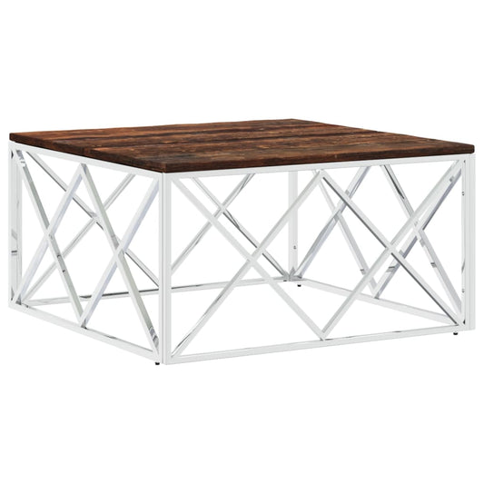 Mesa De Centro Acero Inoxidable Y Madera Maciza Reciclada_0