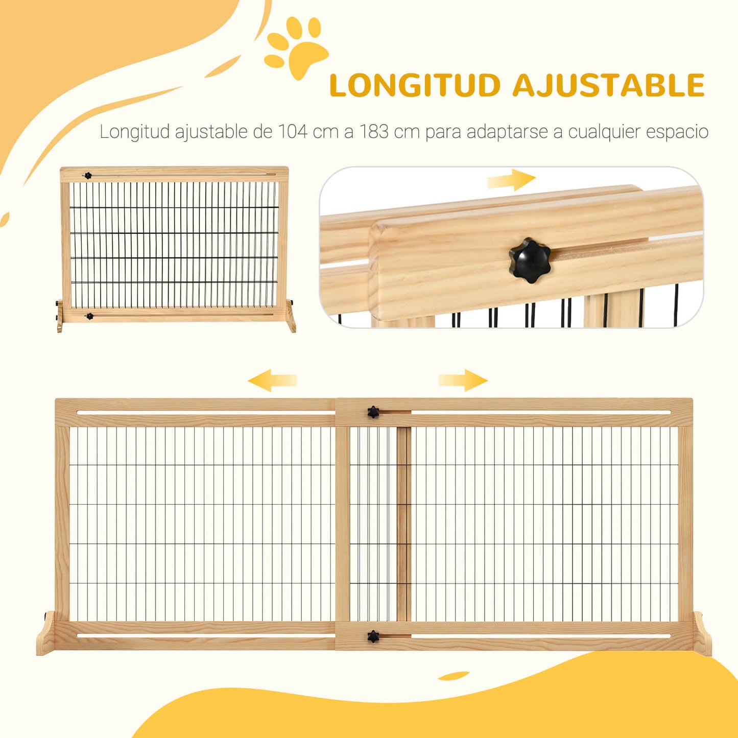 Pawhut Barrera Seguridad Perros De Madera Extensible 104-180 Cm Puerta Escalera_3