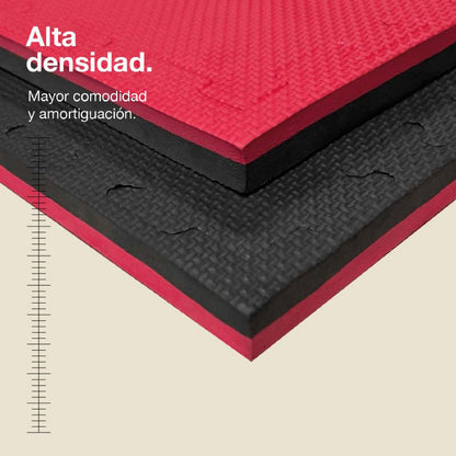 Tatami Puzzle 2cm 100x100cm, Pack 4 Unidades – Superficie T Negro/rojo Jowy_1