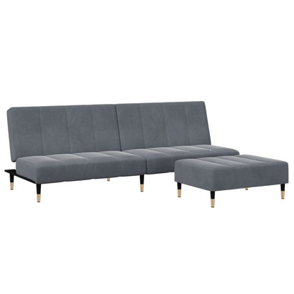 Sofá Cama De 2 Plazas Con Taburete Terciopelo Gris Oscuro / Vetonek_4