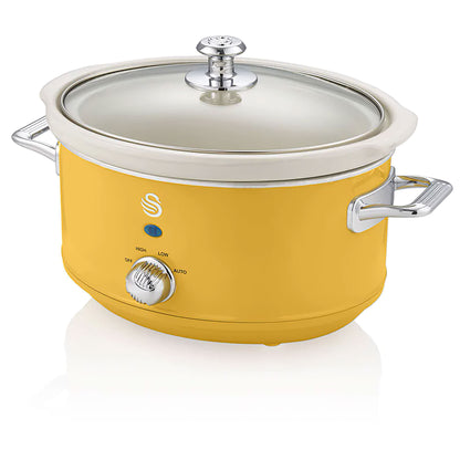Swan Retro Olla Cocción Lenta, 3,5l, Recipiente Extraíble Antiadherente Cerámica Libre Pfoa, Sf17021yelneu, Amarillo_0