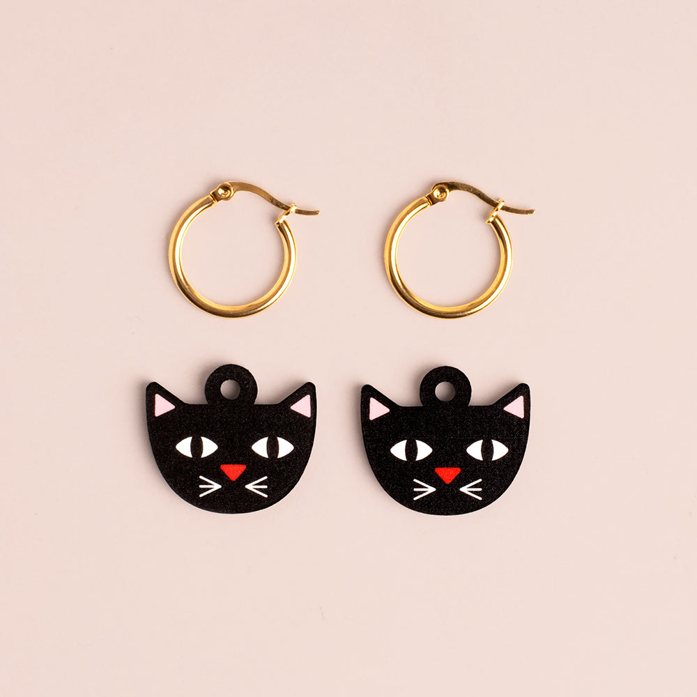 Pendientes Gato - Aro de Acero Quirúrgico y Bañado en Oro de 18k - Nature Vibes_2