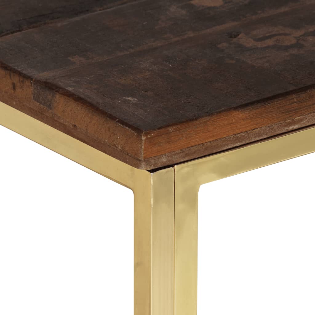 Mesa De Centro Acero Inoxidable Madera Maciza Traviesa Dorado_2