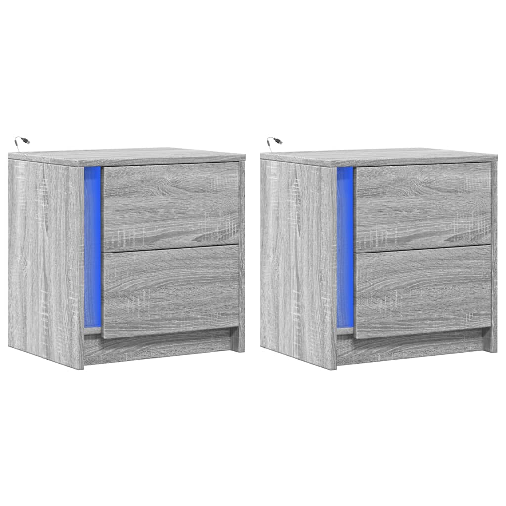 Mesitas De Noche Luces Led 2 Uds Madera Ingeniería Gris Sonoma_1