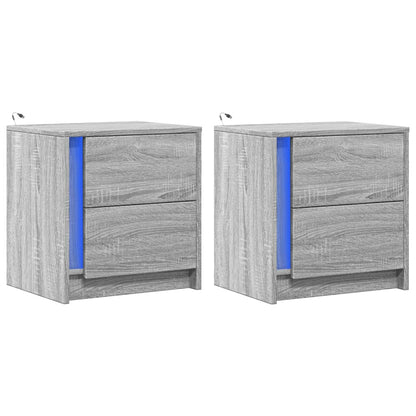 Mesitas De Noche Luces Led 2 Uds Madera Ingeniería Gris Sonoma_1