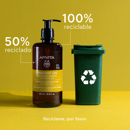 Champú suave de uso diario - ECOPACK APIVITA, 500 ml