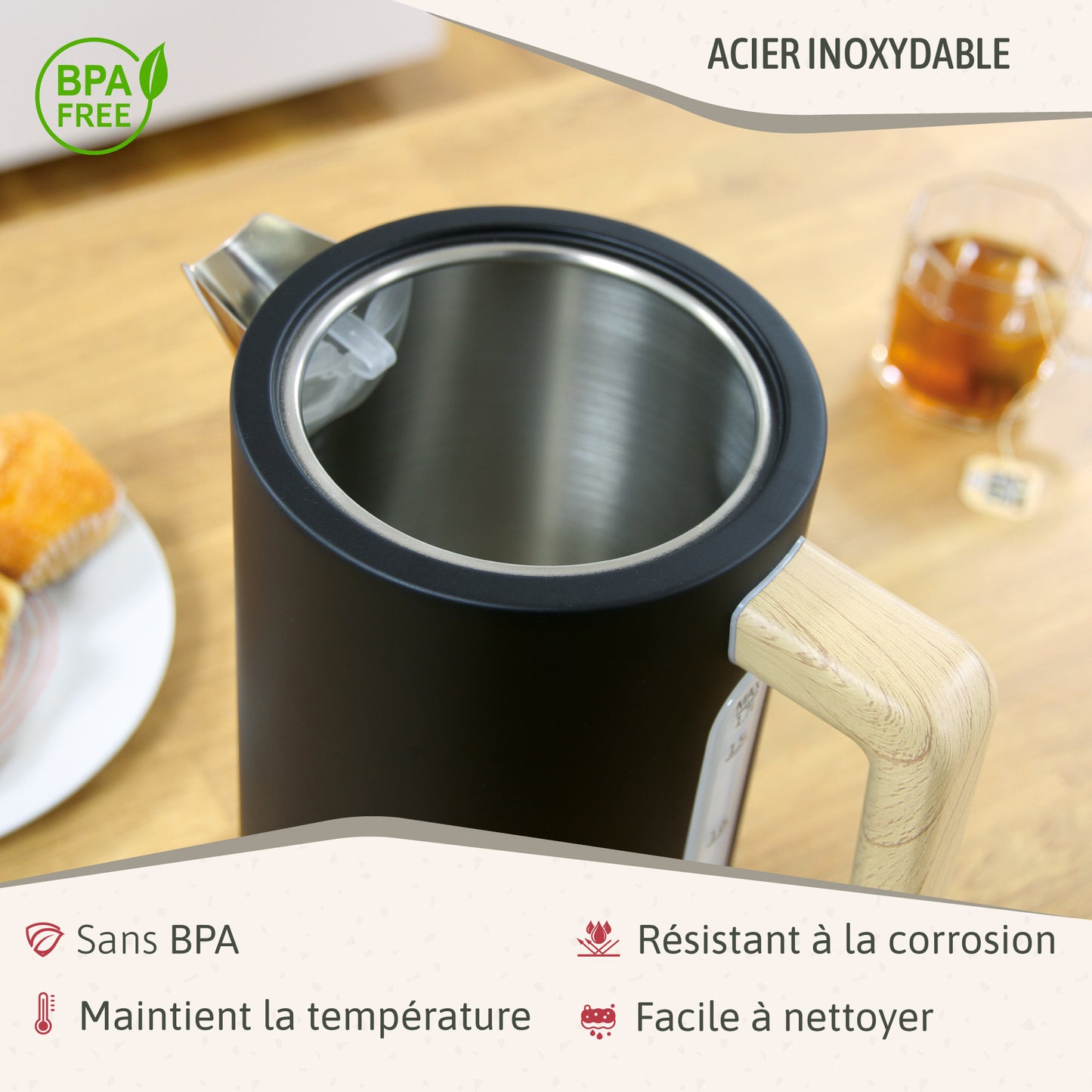 Briebe Nordic Hervidor Agua Eléctrico 1,7l Inalámbrico Ebullición Rápida, Libre De Bpa, Base De 360°, Kt1165blk, Negro_4