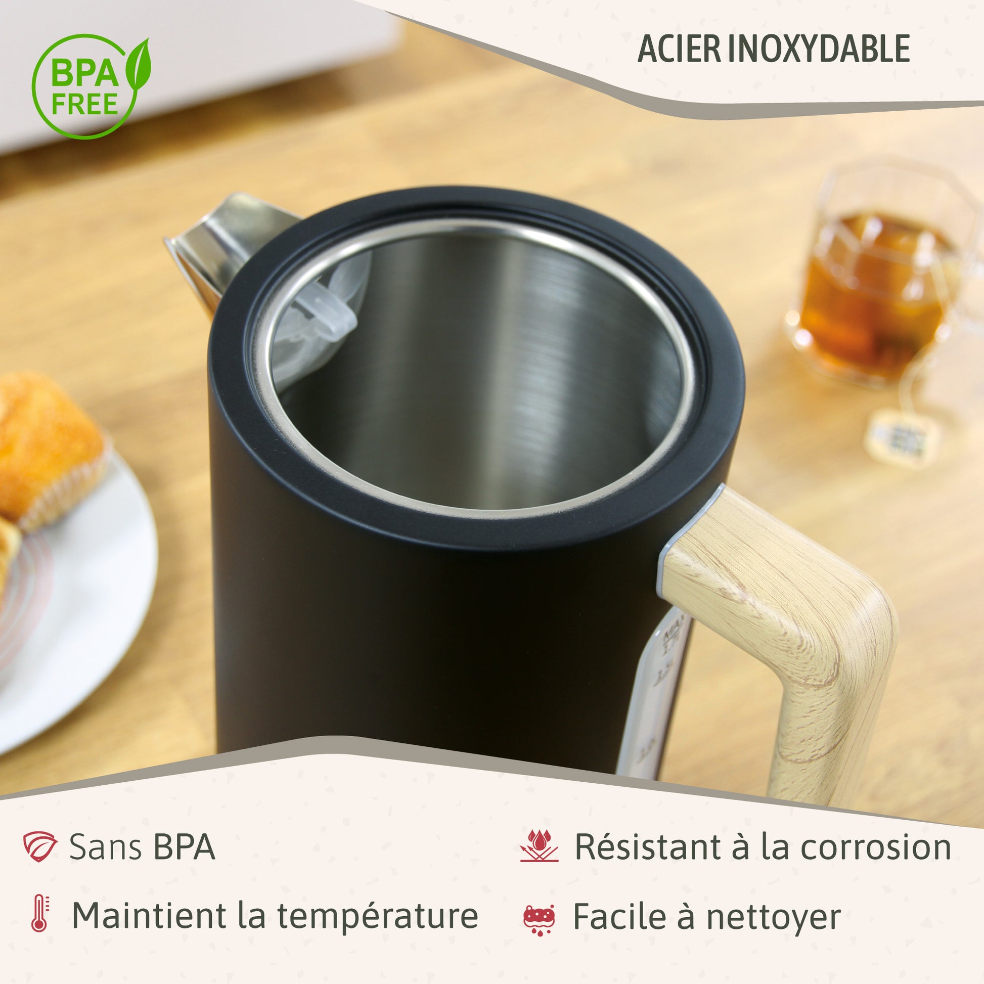 Briebe Nordic Hervidor Agua Eléctrico 1,7l Inalámbrico Ebullición Rápida, Libre De Bpa, Base De 360°, Kt1165blk, Negro_4