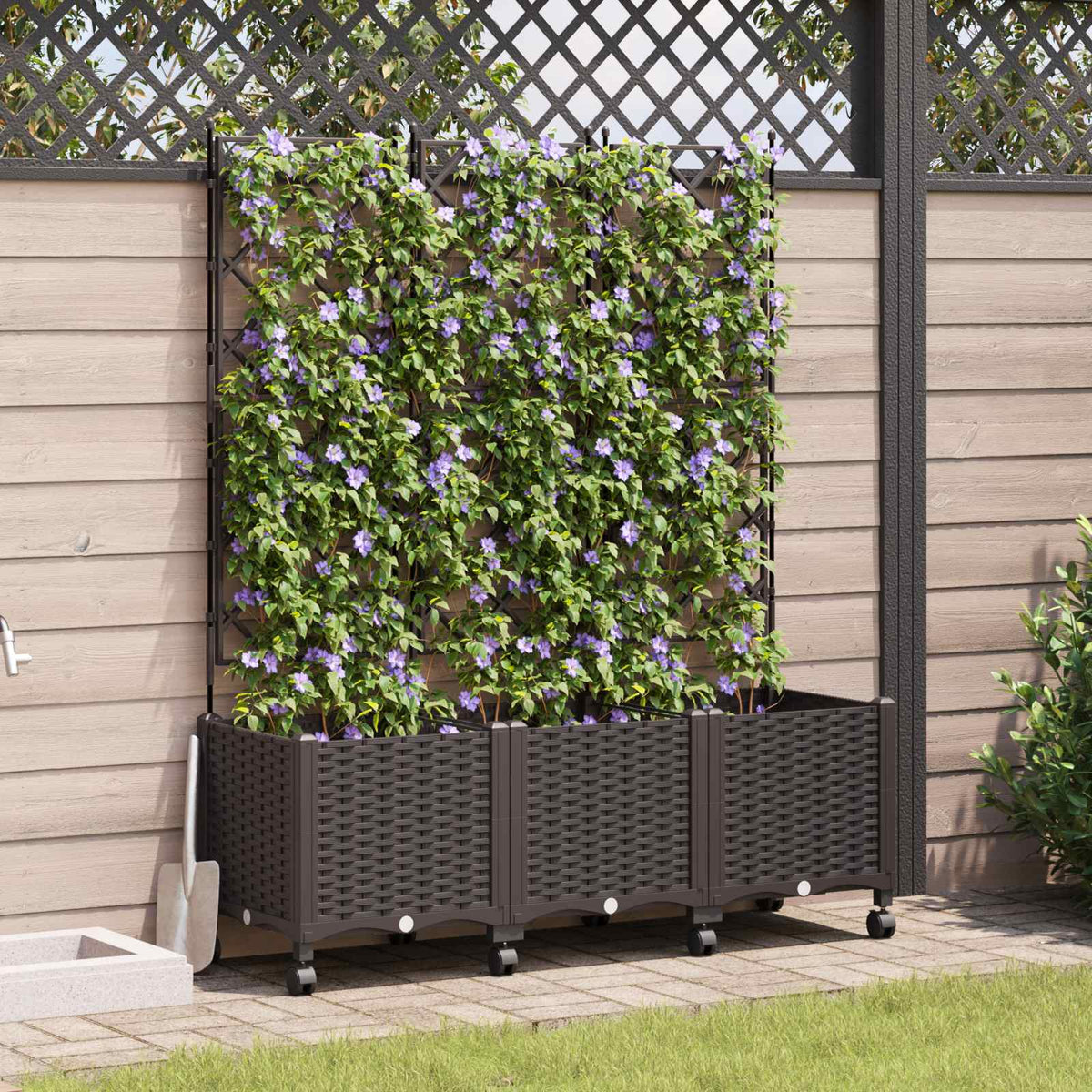 Jardinera Con Enrejado Y Ruedas 3 Uds. Marrón 120 X 40 X 149 Cm_1