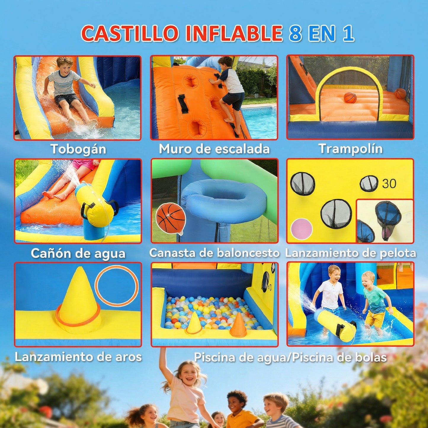 Aiyaplay Castillo Hinchable Acuático 8 En 1 Con Soplador 550w Tobogán Trampolín_3