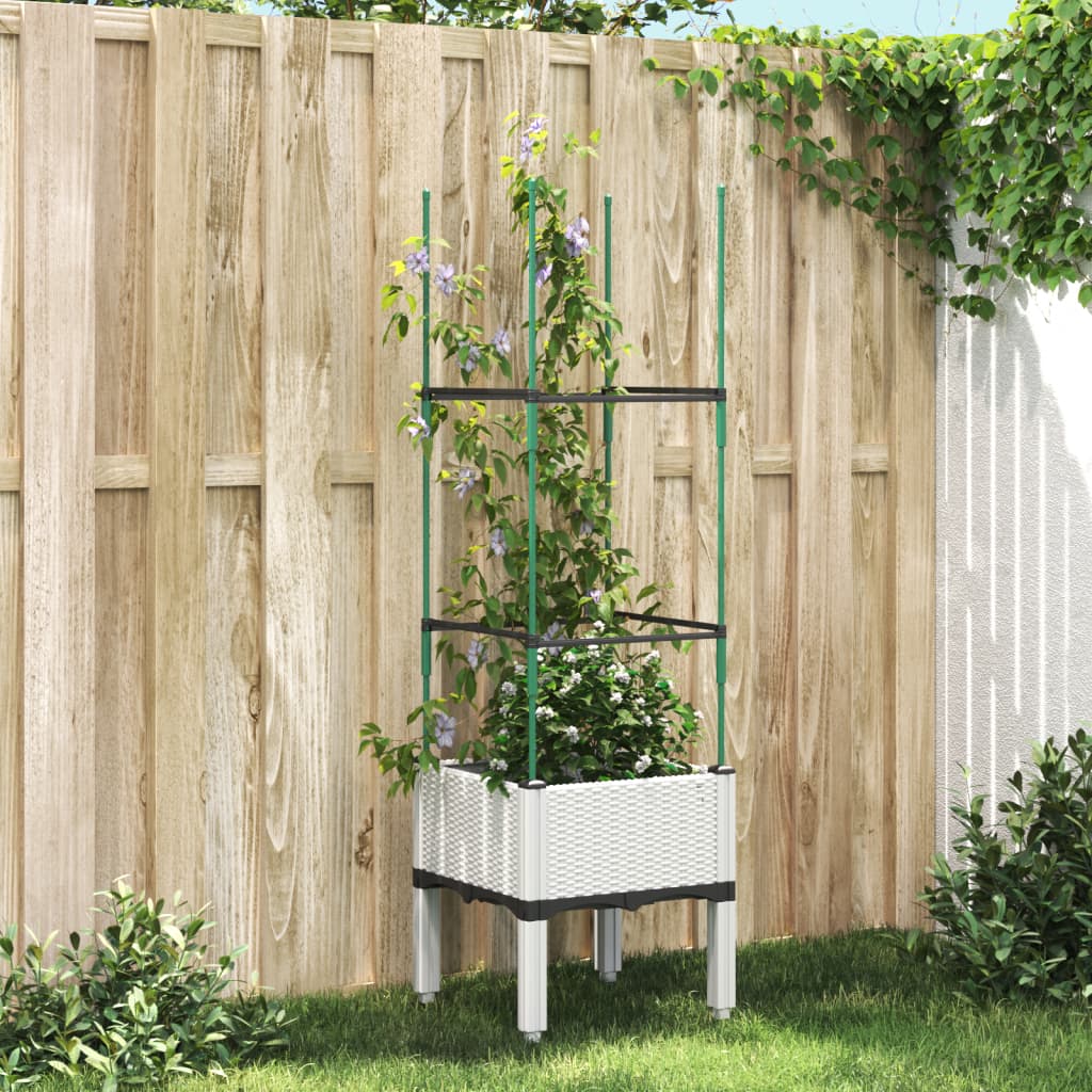 Jardinera Con Enrejado Pp Blanco 40x40x142,5 Cm_1