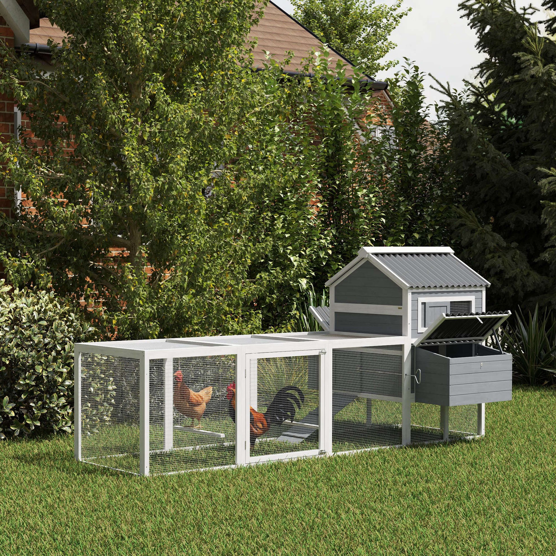 Pawhut Gallinero Para Exterior Con Columpio Perchas 315,5x150,5x140,5 Cm Gris_1
