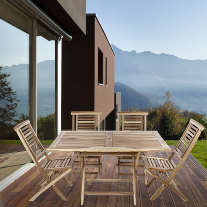Conjunto De Mesa 135 X 85 Cm Y 4 Sillas Para Jardín Exterior De Madera De Teca Certificada_4