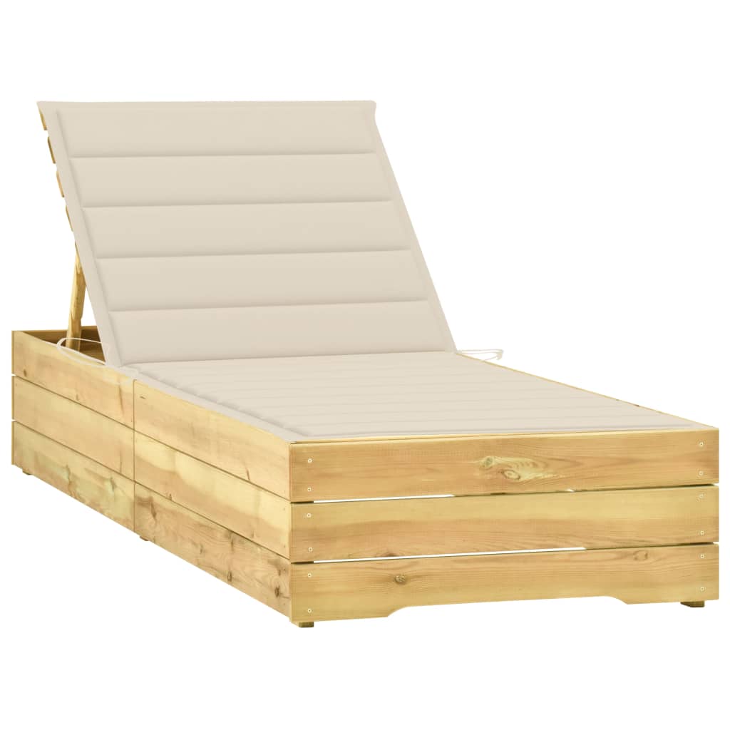 Tumbona Con Cojín Crema Madera De Pino Impregnada_0