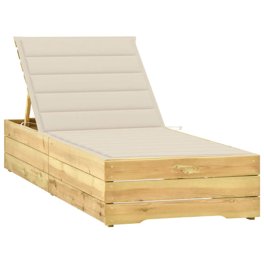 Tumbona Con Cojín Crema Madera De Pino Impregnada_0
