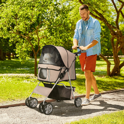 Pawhut Carrito Para Perros Plegable Con Toldo Ajustable 75x45x97 Cm Café_1