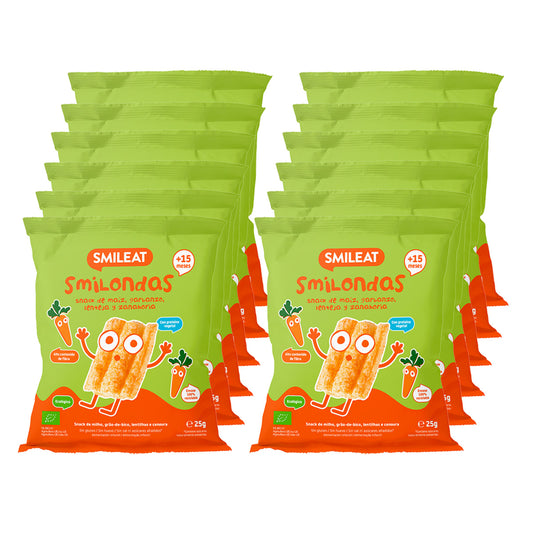 Pack 12x Smilondas Snack de Maiz, garbanzo, lenteja y Zanahoria Eco, Smileat, 25 g