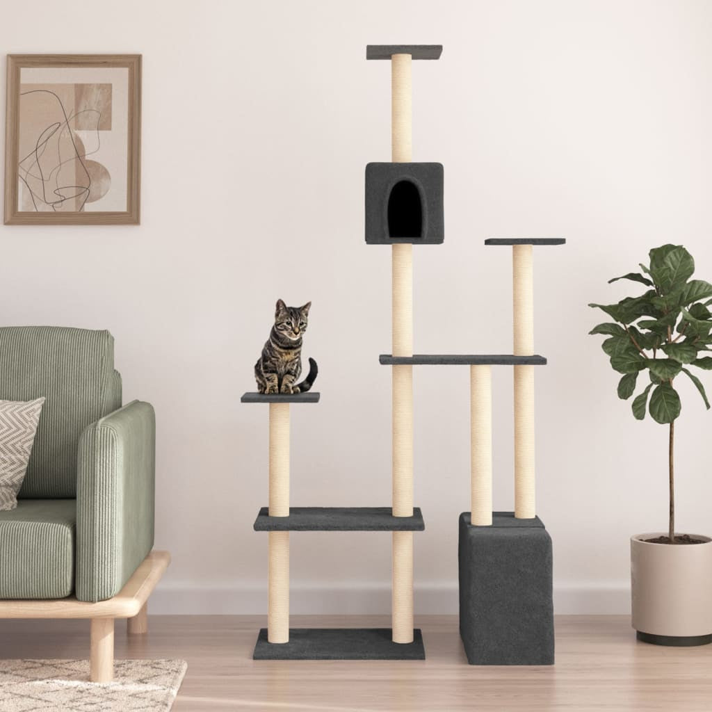 Vidaxl Rascador Para Gatos Con Postes De Sisal Gris Oscuro 180 Cm_1