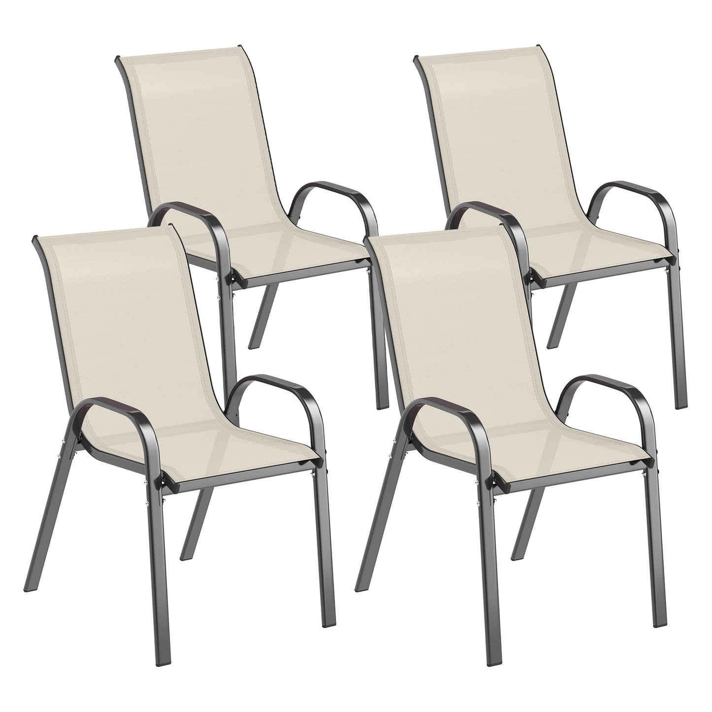 Outsunny Juego De 4 Sillas Jardín Exterior Apilables 54x71x93 Cm Beige Y Negro_0