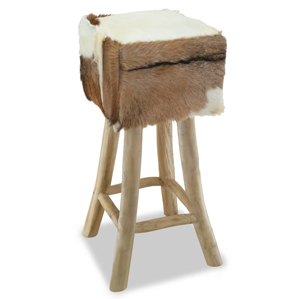 Taburete De Cocina De Cuero Auténtico Y Madera De Teca Maciza_0