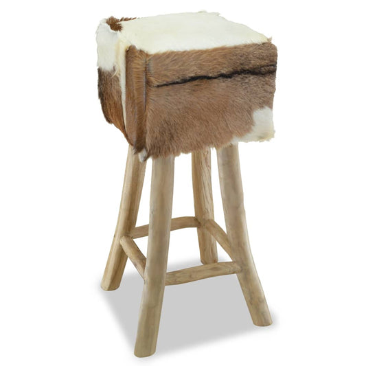 Taburete De Cocina De Cuero Auténtico Y Madera De Teca Maciza_0