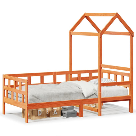 Sofá Cama Con Techo Madera Maciza Pino Marrón Cera 90x200 Cm_0